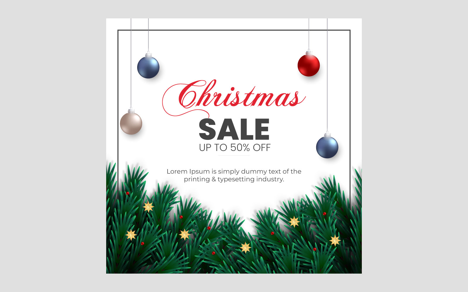 Christmas sale post decoration with christmas balls pine branch and star