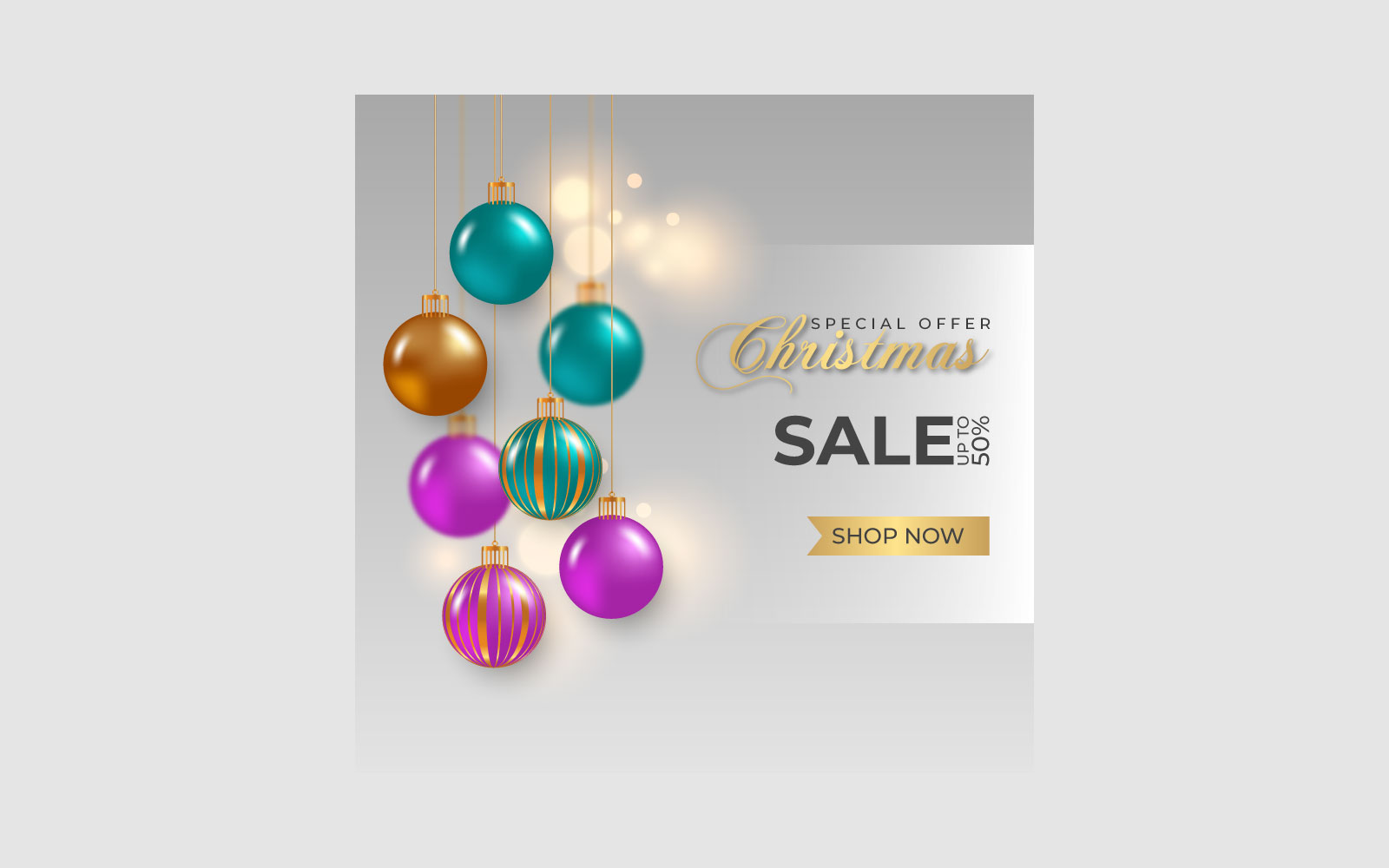 Christmas sale post decoration with christmas balls pine branch and stars design