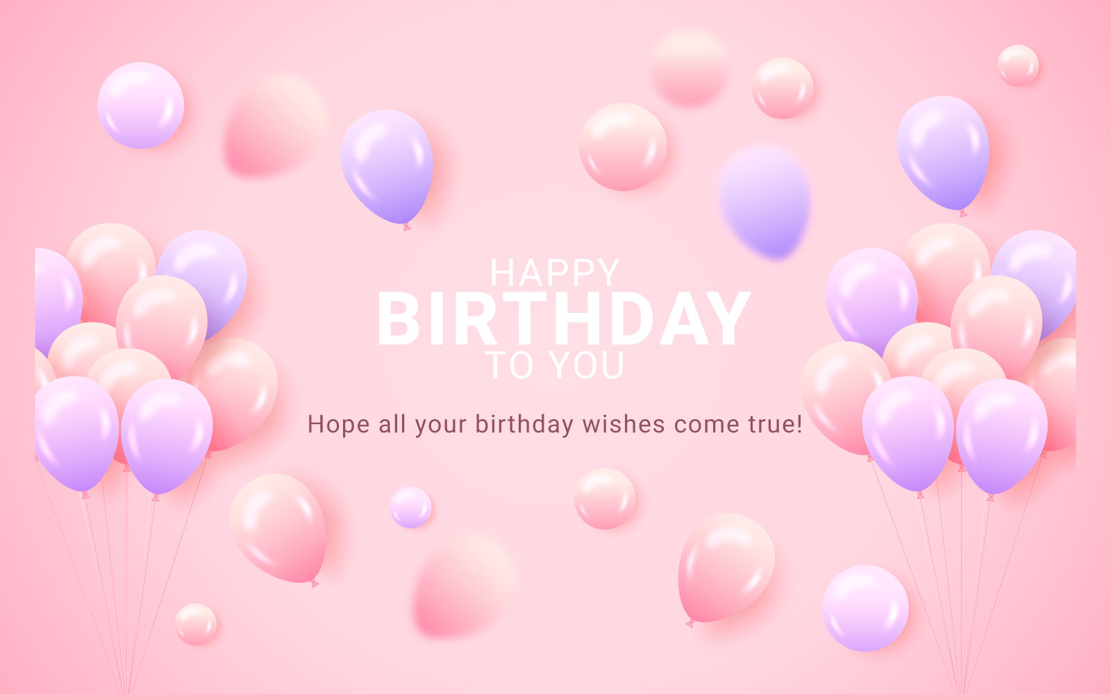 Birthday greeting vector template design. Happy birthday text with pink and purple balloon