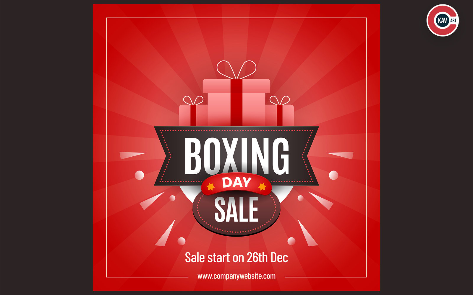 Boxing day sale banner with gift boxes on red background for advertising - 00006
