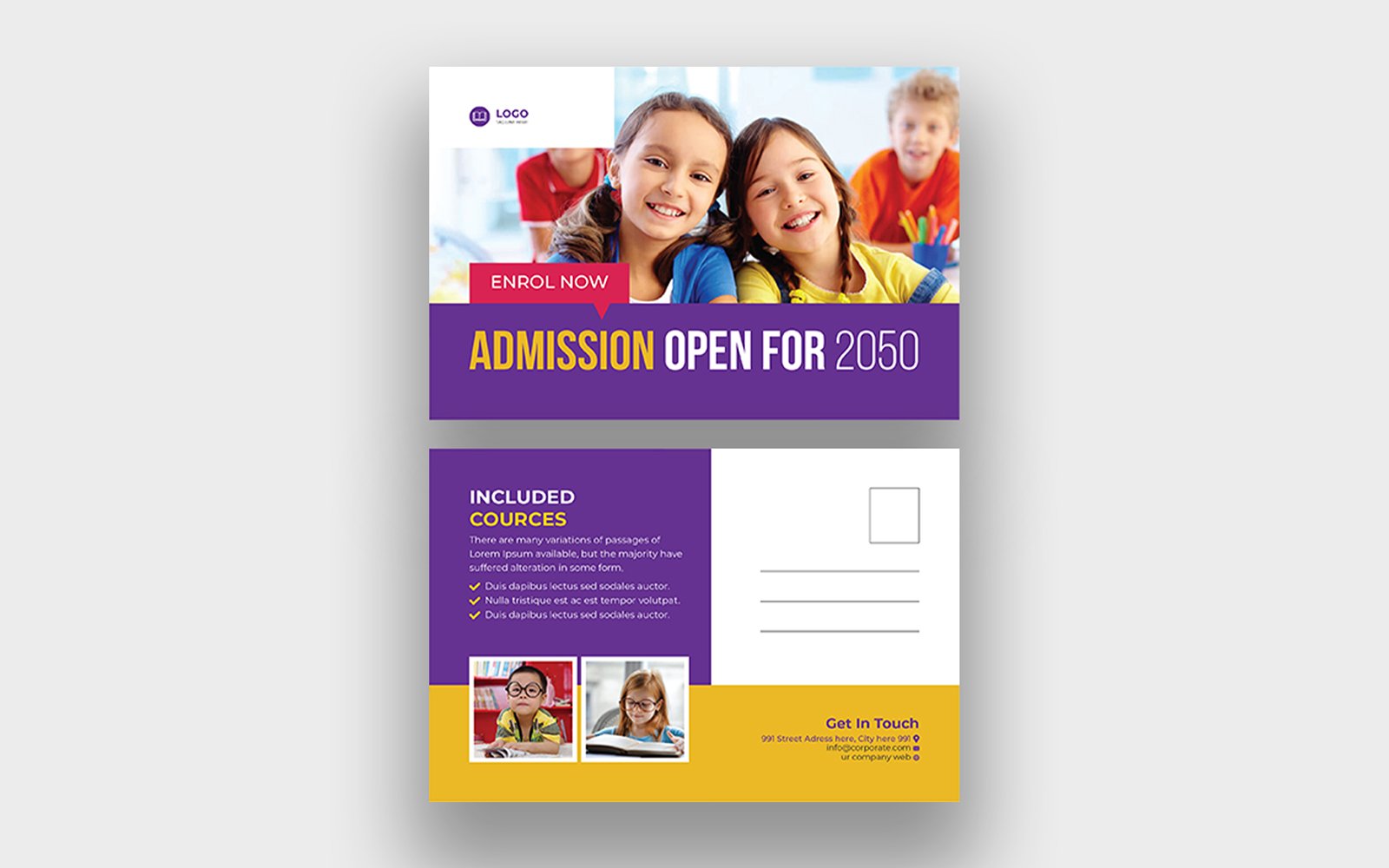 Junior School Education Admission Eddm Postcard Design Template for Kids