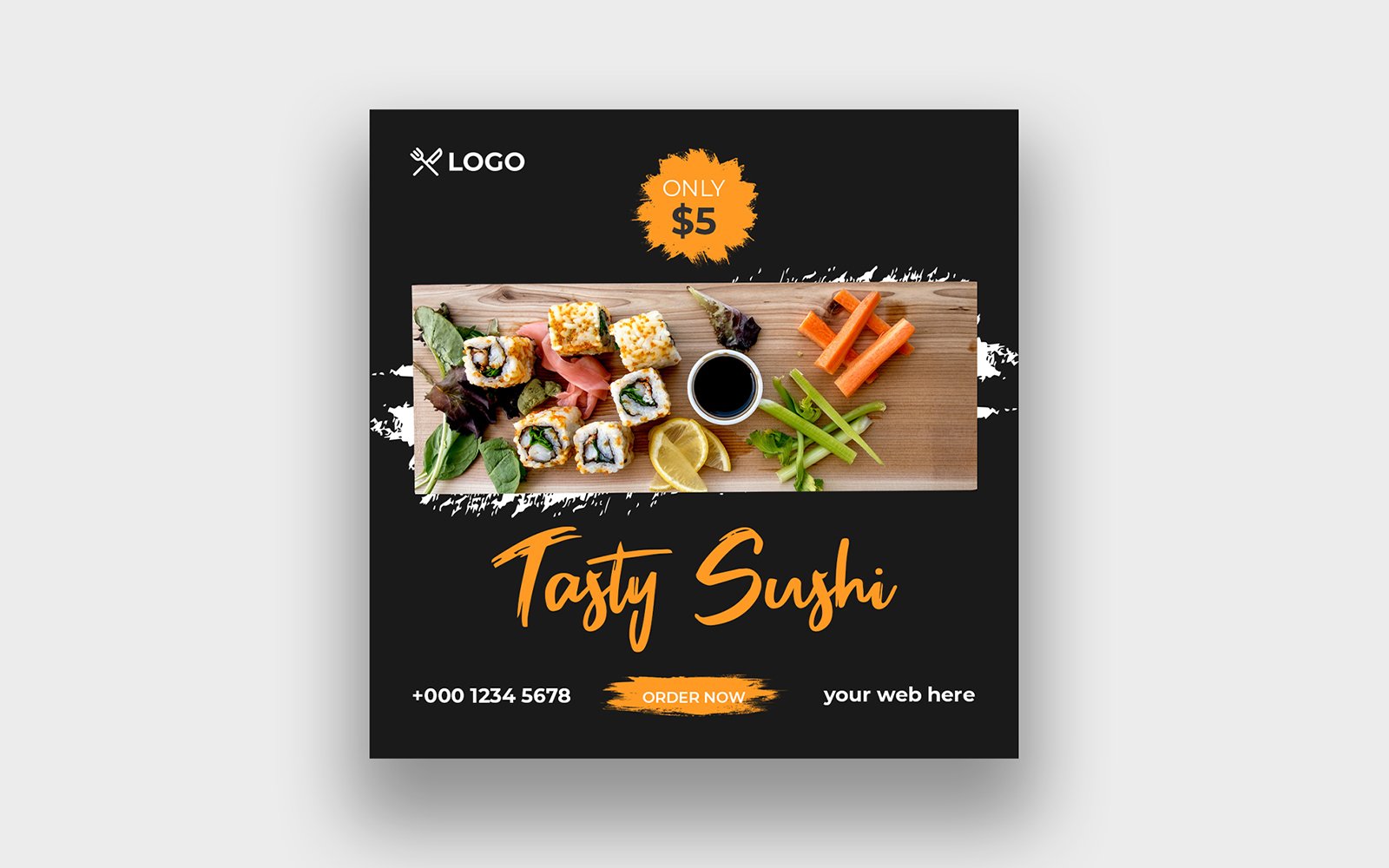 Sushi restaurant food social media post template