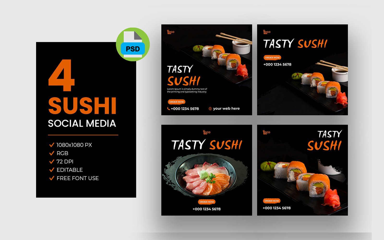 Asian food sushi facebook instagram post bundle