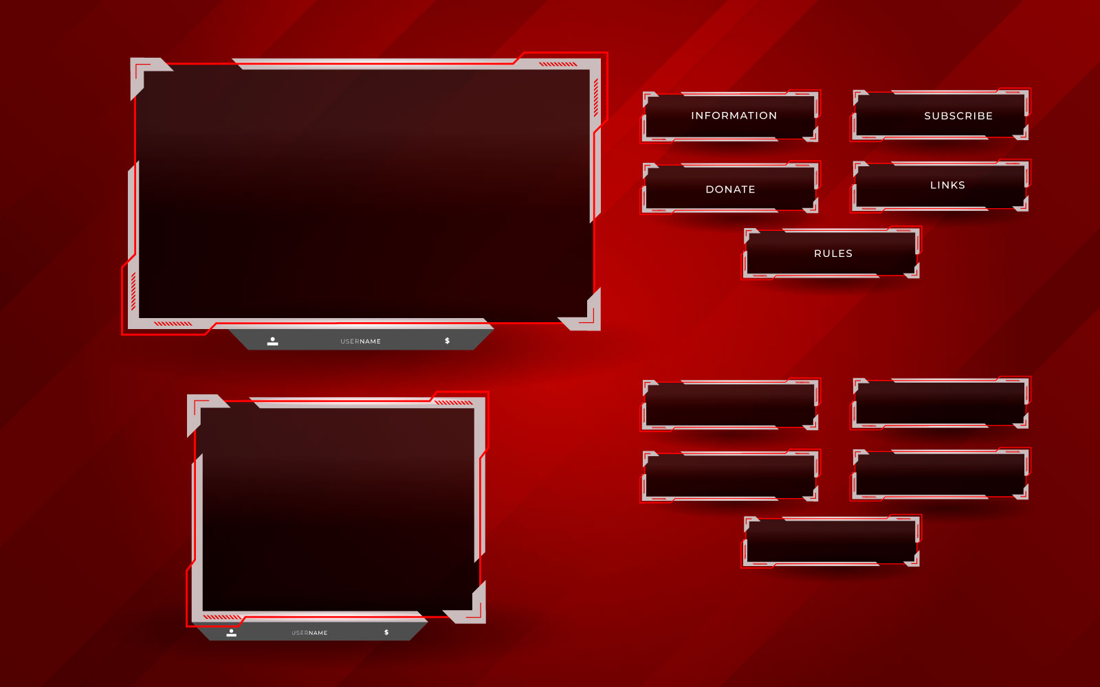 Twitch stream overlay package including facecam overlay, offline, starting soon, twitch panels