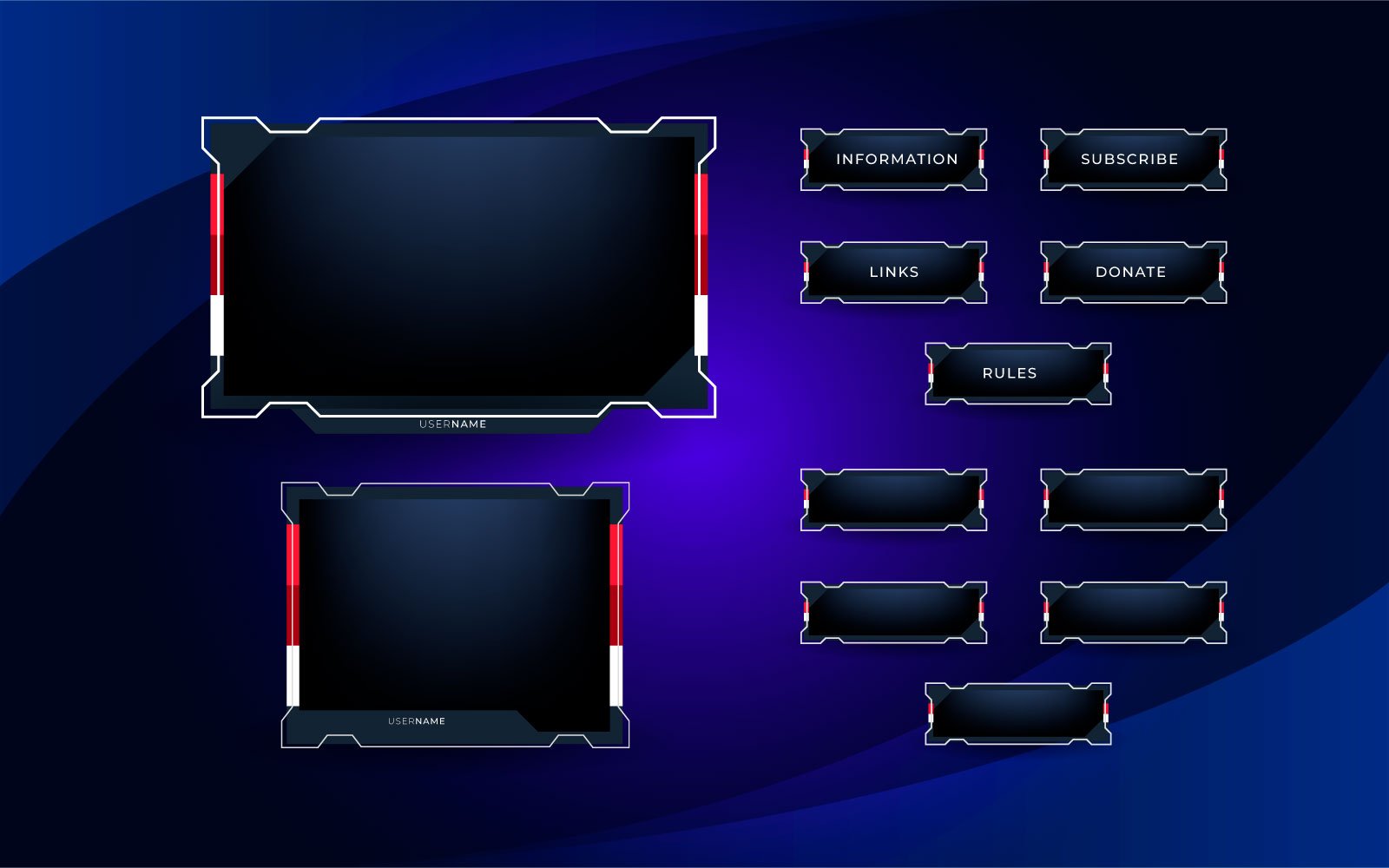 Twitch stream overlay package including live  facecam overlay, offline, starting soon, twitch panels