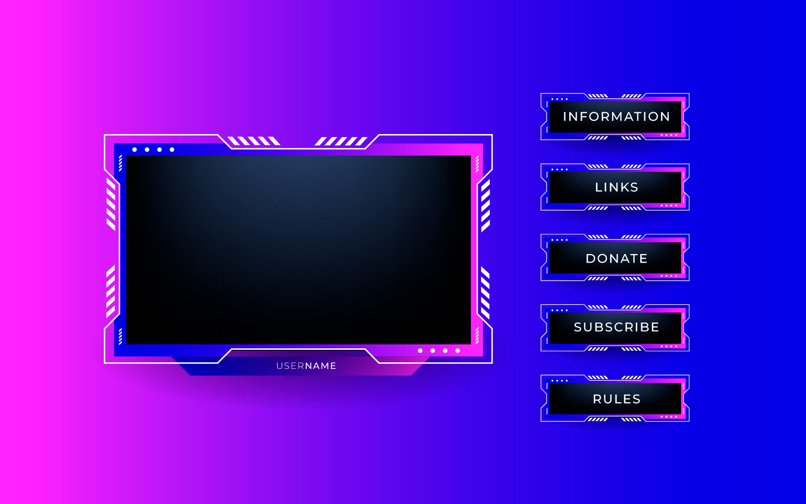 Streaming screen panel overlay design template theme. Live video, online stream design