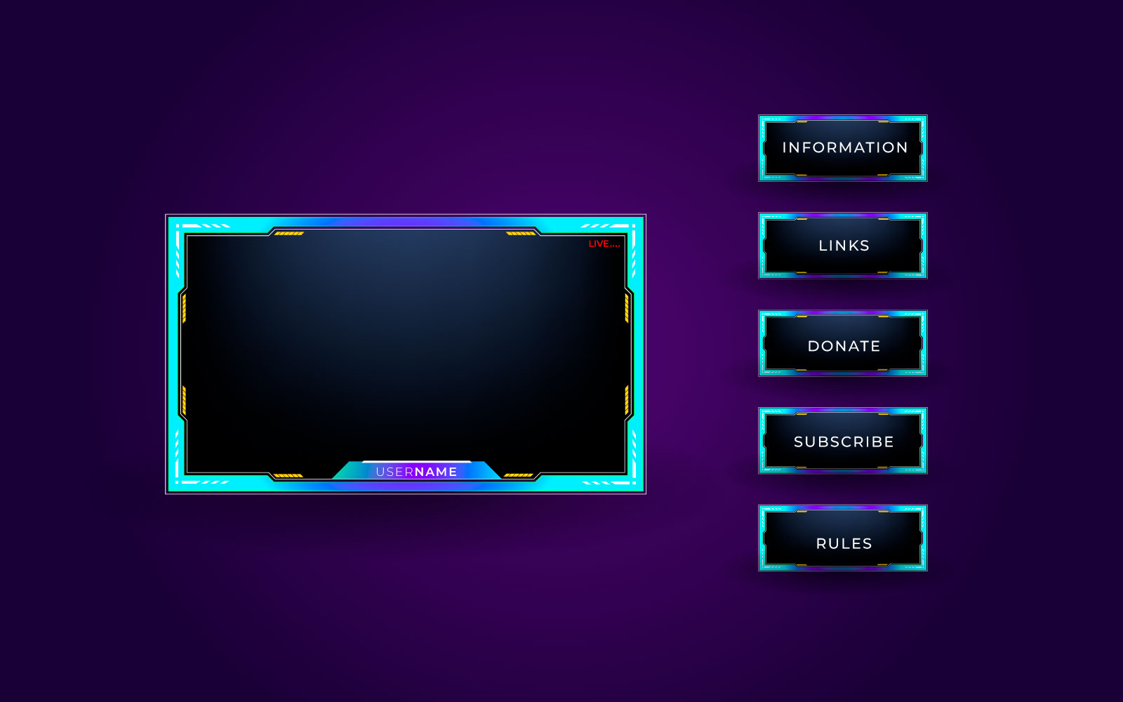 Live Streaming screen panel overlay design template theme. Live