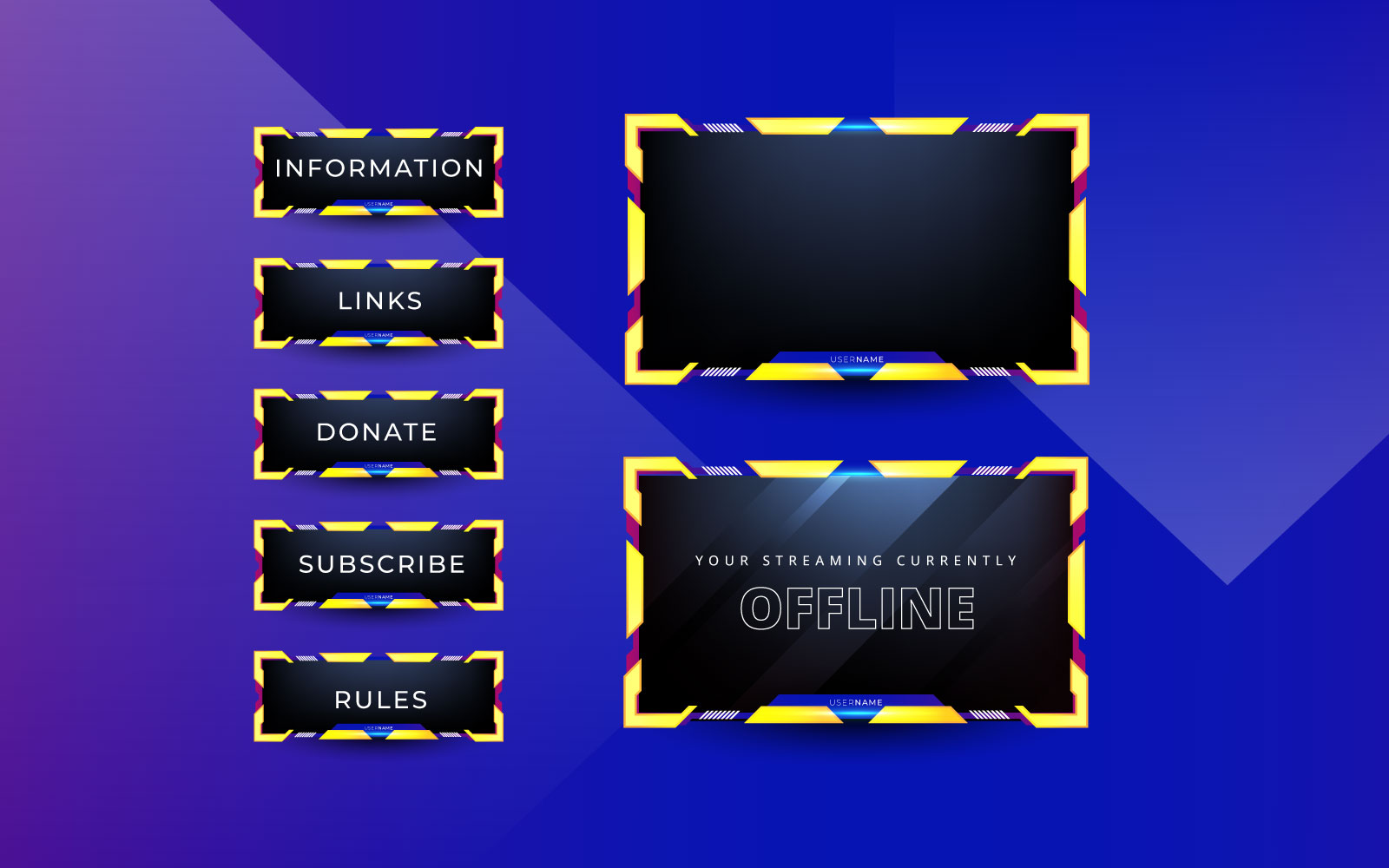 Streaming screen panel overlay design template theme. Live video, online stream live