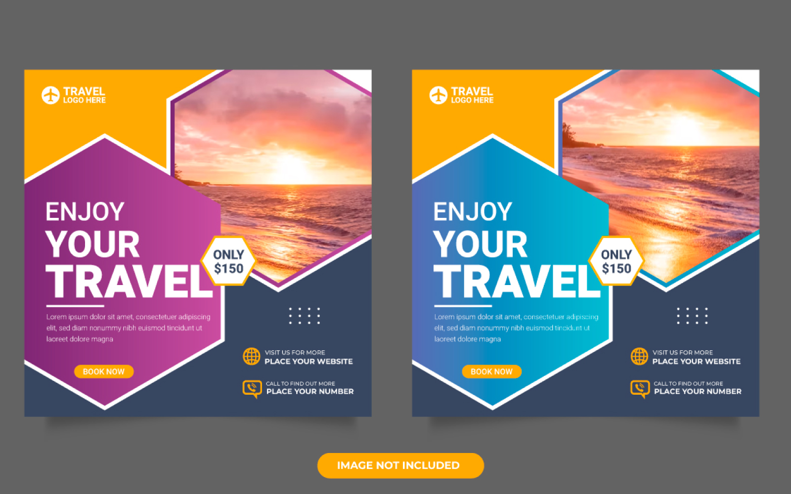 Travel agency social media post template. Web banner, flyer or poster for travelling agency  offer