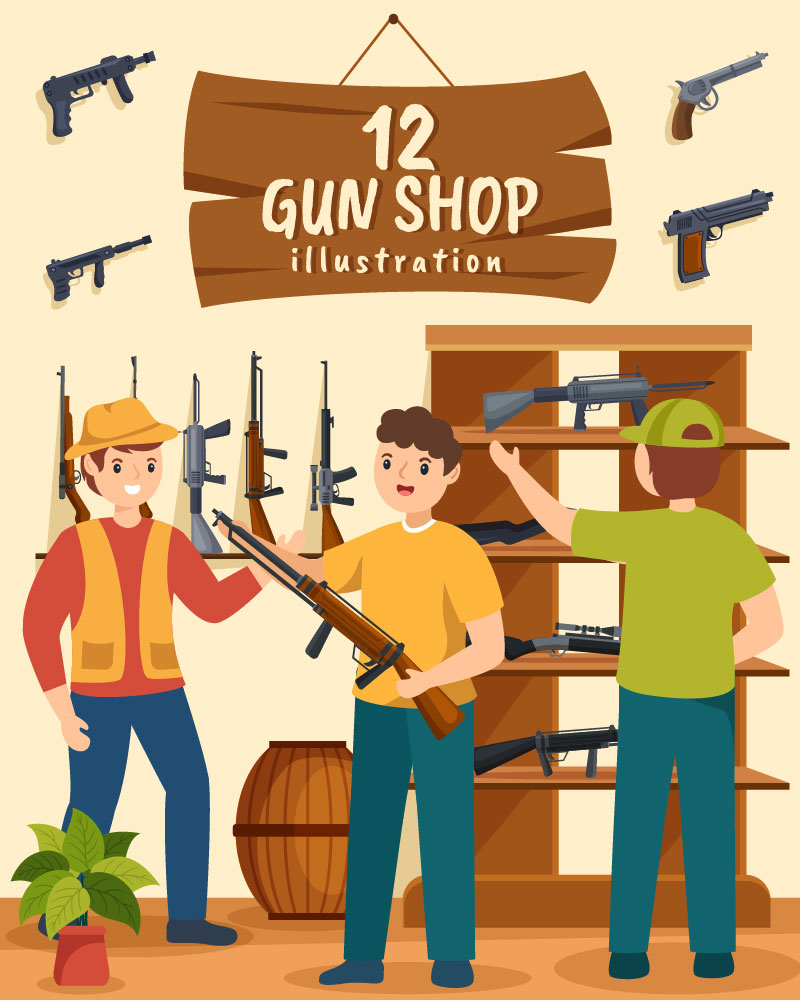 12 Gun Shop or Hunting Illustration