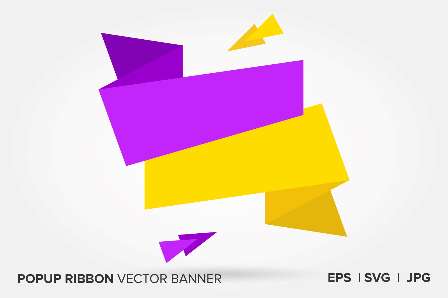 Purple And Yellow Color Popup Ribbon Vector Banner.