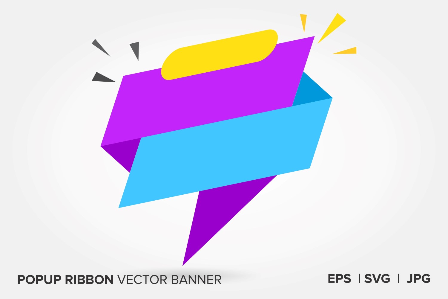 Blue And Yellow Color Popup  Ribbon Vector Banner.