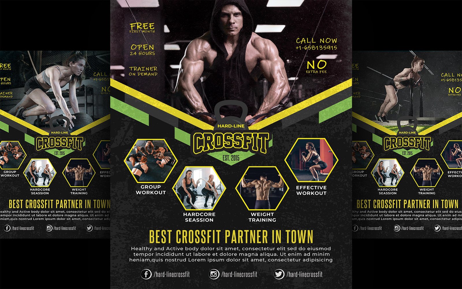 Hard Workout Gym Fitness Crossfit Flyer Design