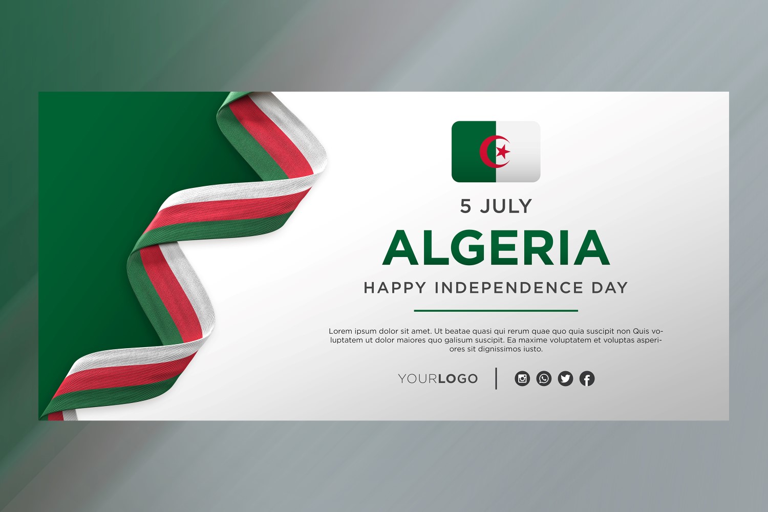 Algeria National Independence Day Celebration Banner, National Anniversary