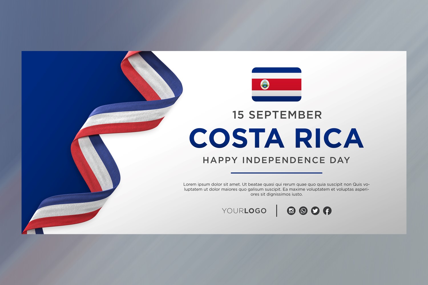 Costa Rica National Independence Day Celebration Banner, National Anniversary