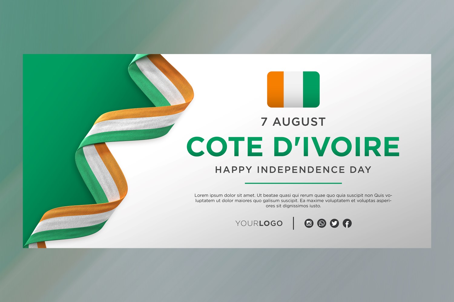 Cote d'Ivoire National Independence Day Celebration Banner, National Anniversary