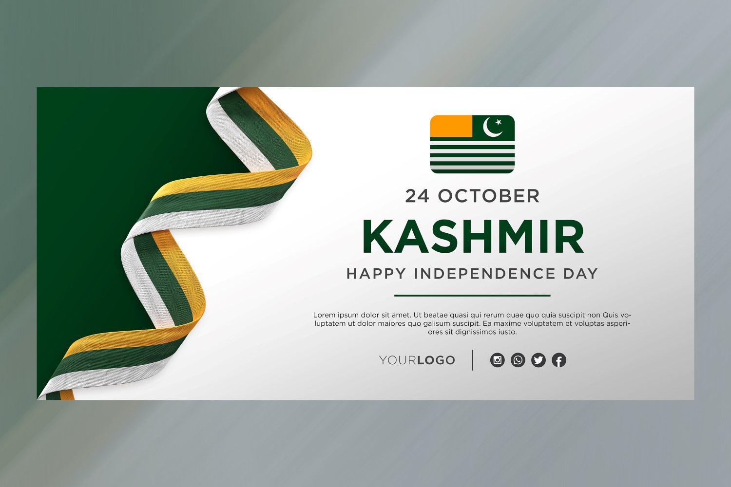 Kashmir National Independence Day Celebration Banner, National Anniversary