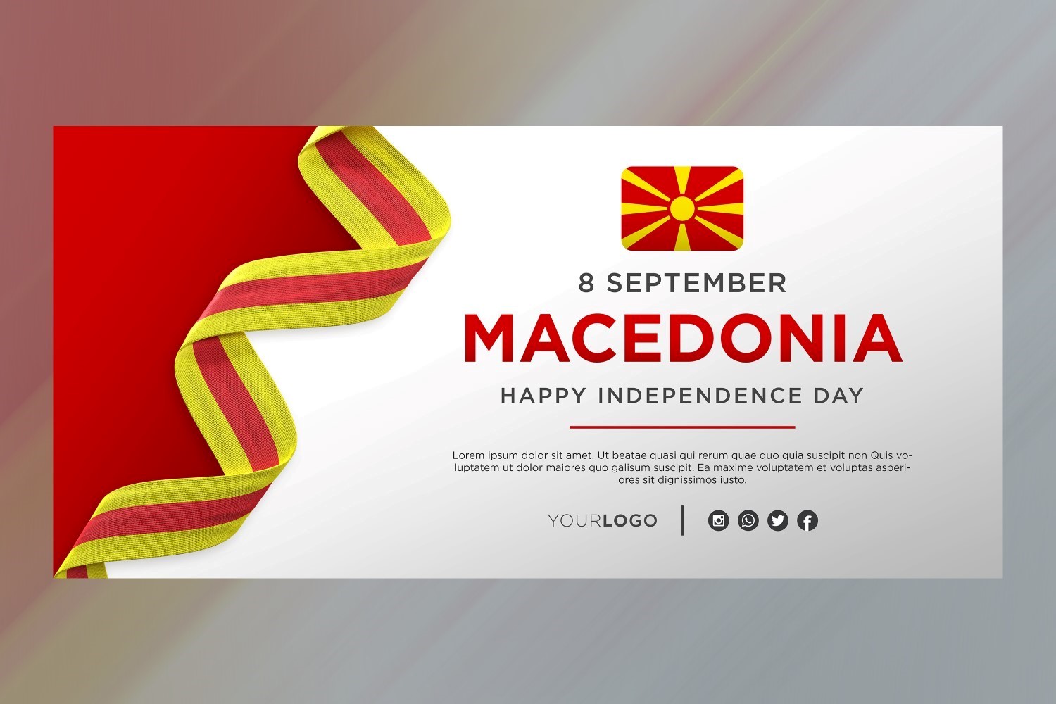Macedonia National Independence Day Celebration Banner, National Anniversary