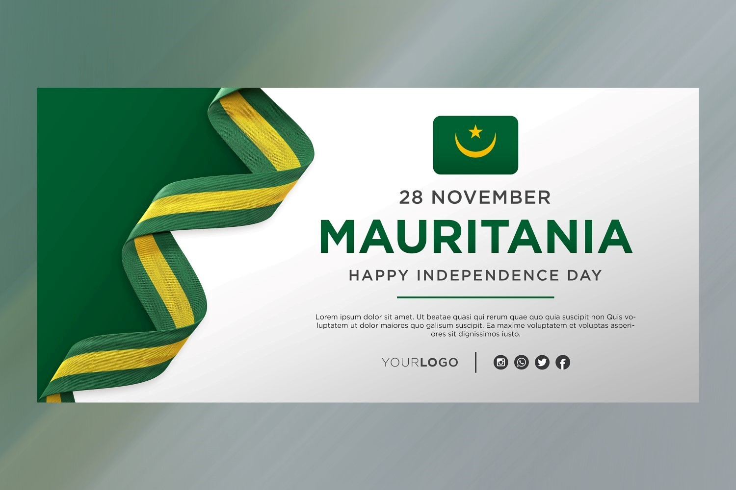 Mauritania National Independence Day Celebration Banner, National Anniversary