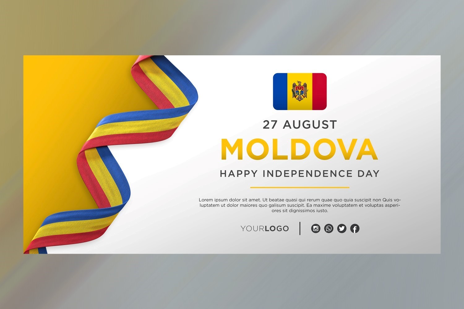 Moldova National Independence Day Celebration Banner, National Anniversary