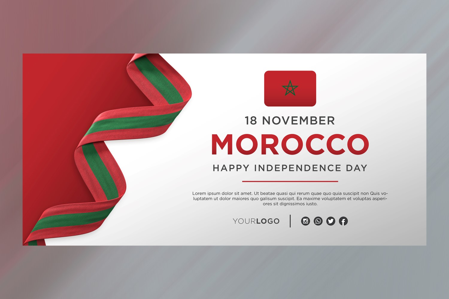 Morocco National Independence Day Celebration Banner, National Anniversary
