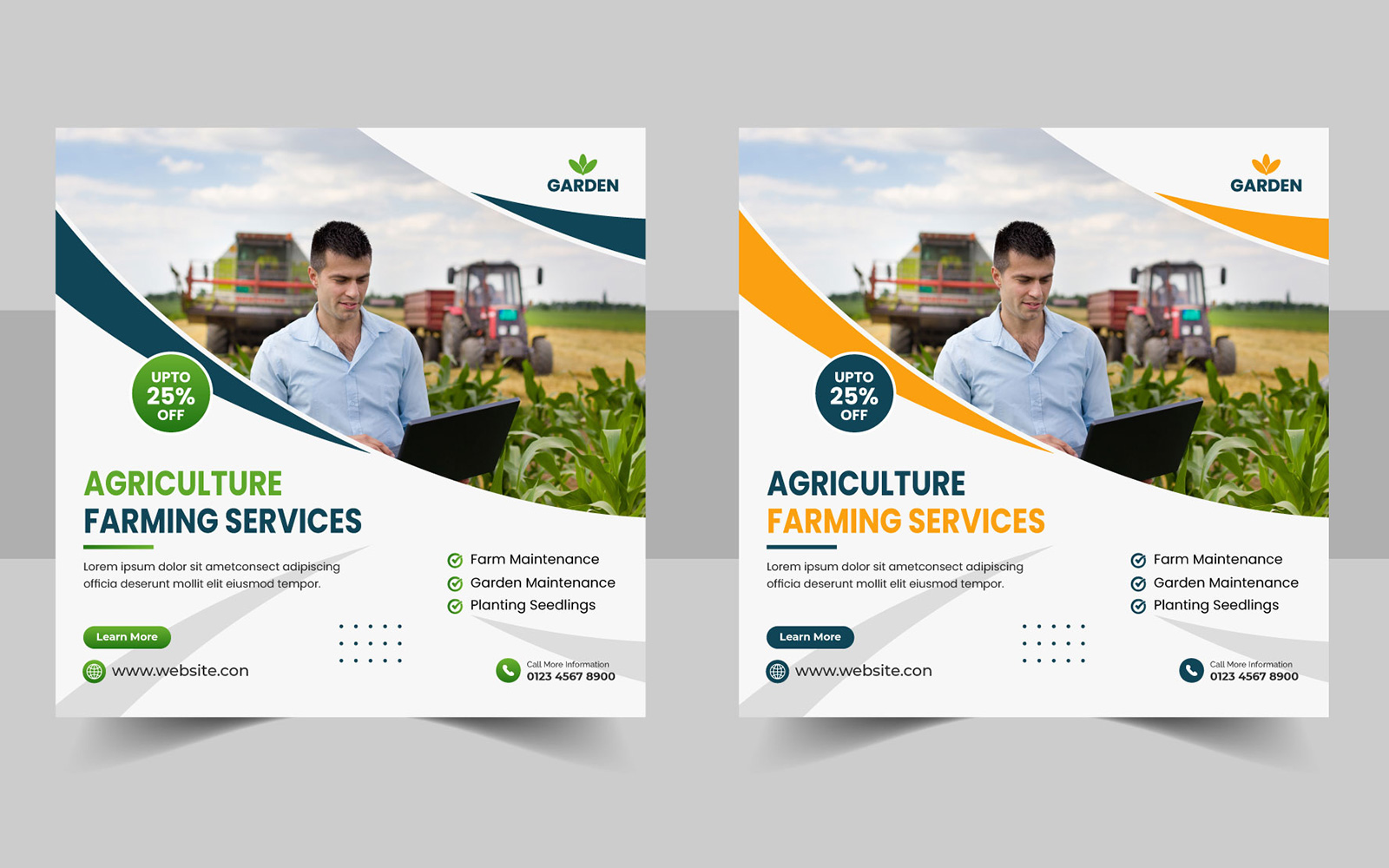 Agriculture service social media post banner bundle or lawn mower gardening landscaping flyer