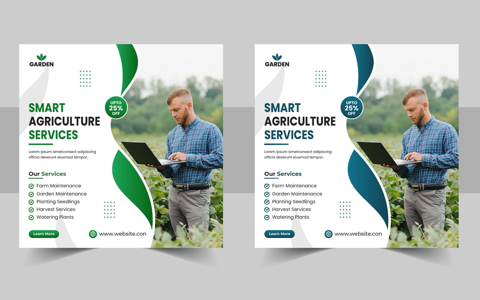 Agriculture service social media post banner or gardening landscaping banner template