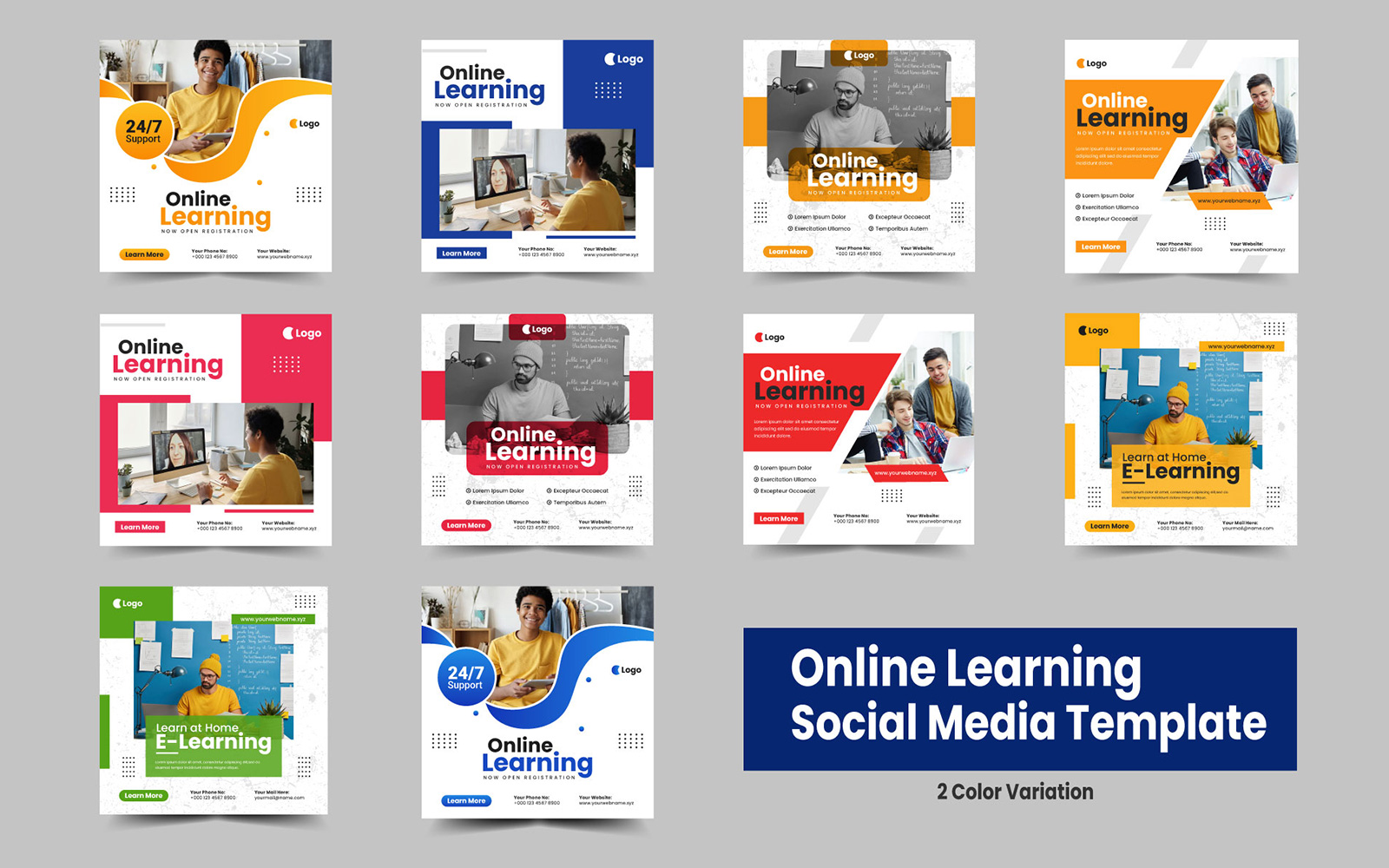 Online learning social media post banner template or education square flyer bundle