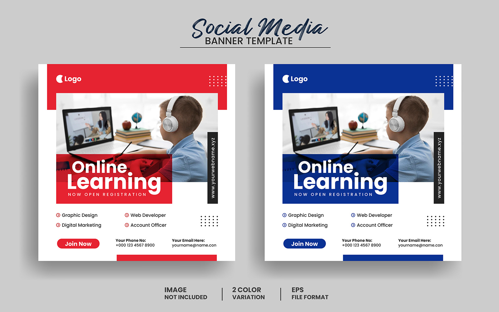Creative Online learning education social media post banner template