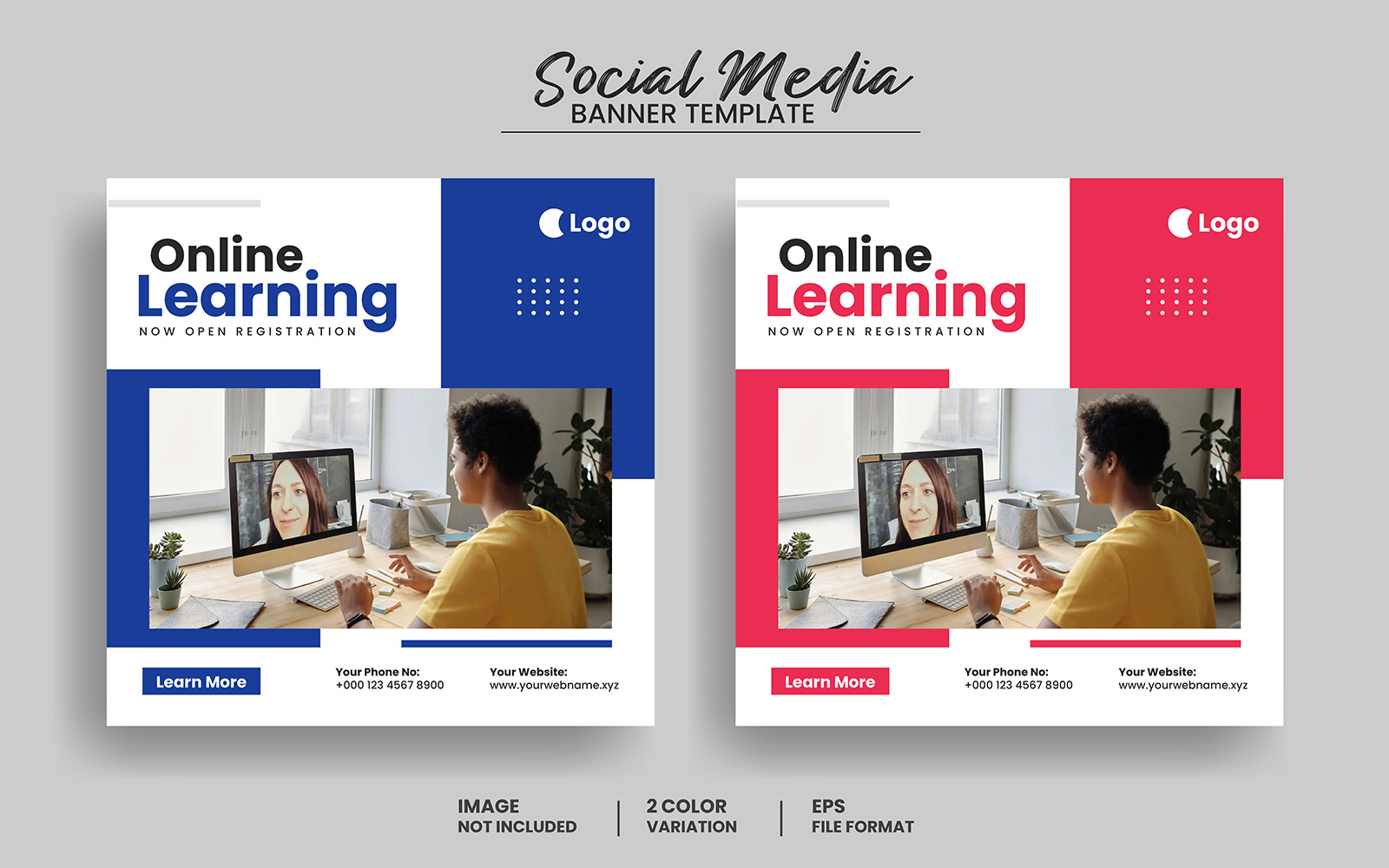 Education social media post banner template or online learning square flyer template