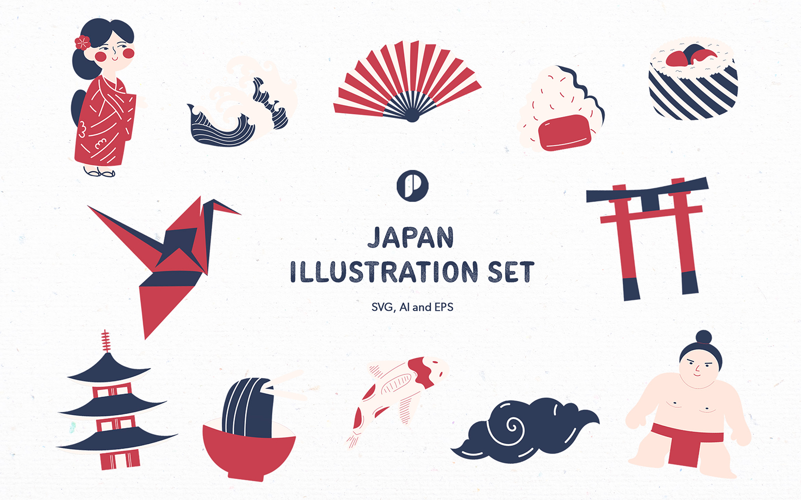 Iconic japan illustration set