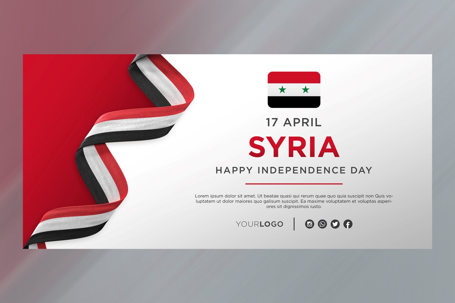 Syria National Independence Day Celebration Banner, National Anniversary