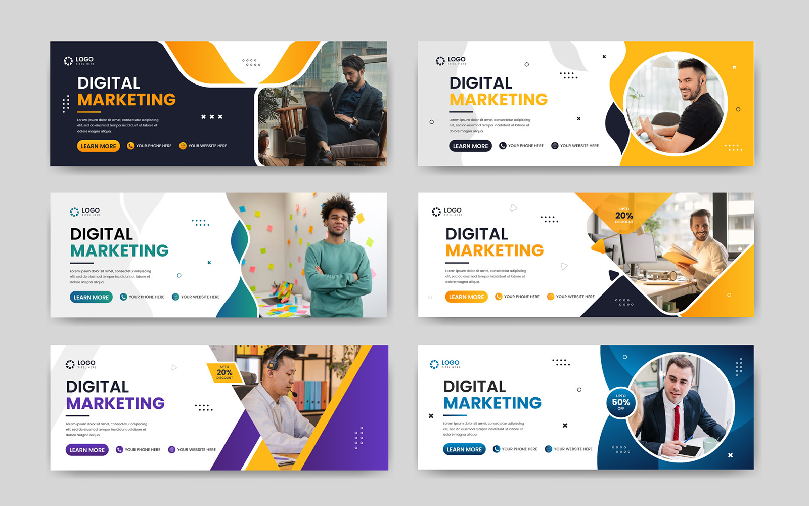 Digital marketing agency facebook cover banner bundle and web banner template