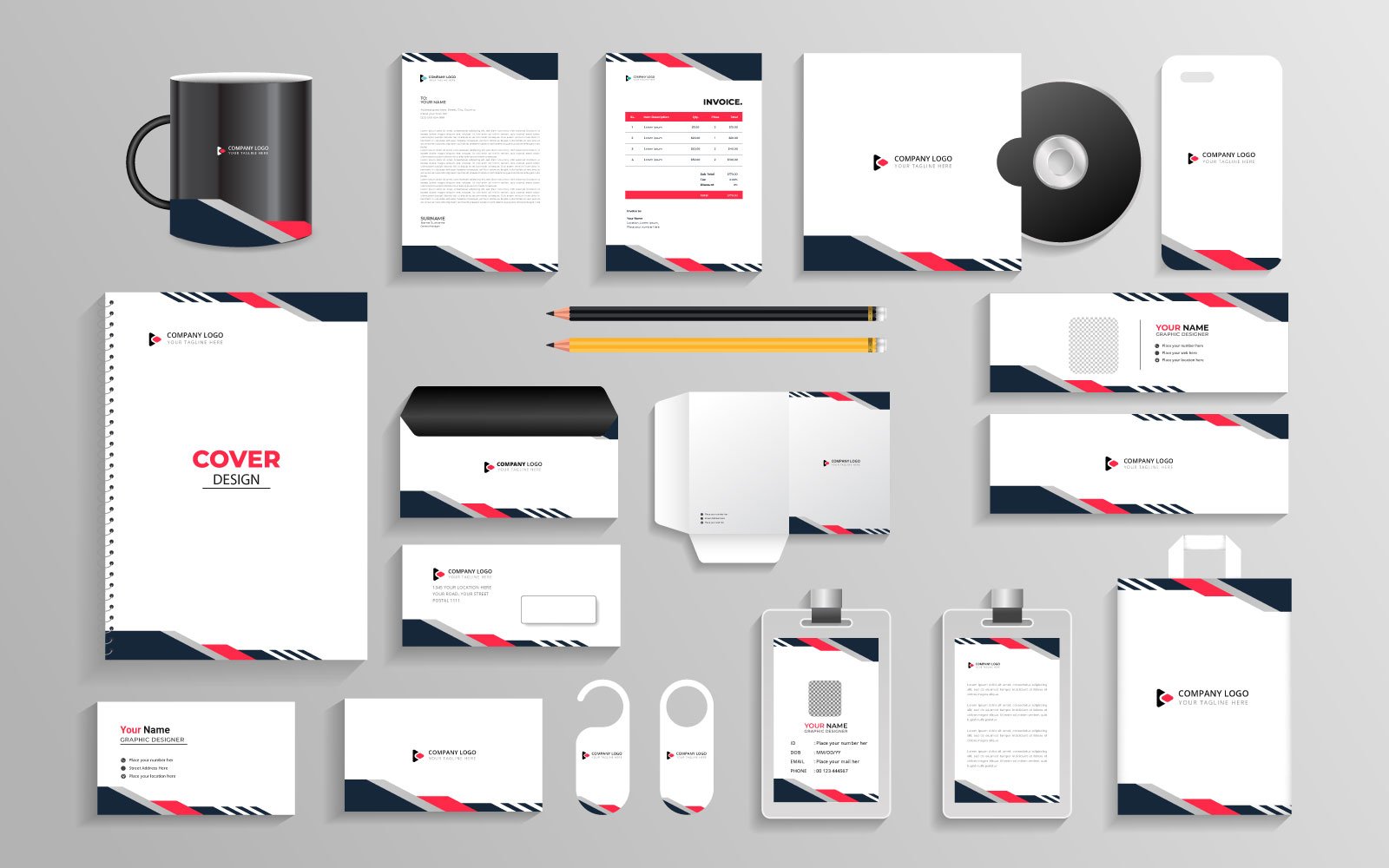 Office stationery items and Corporate branding identity Template for industrial vector element