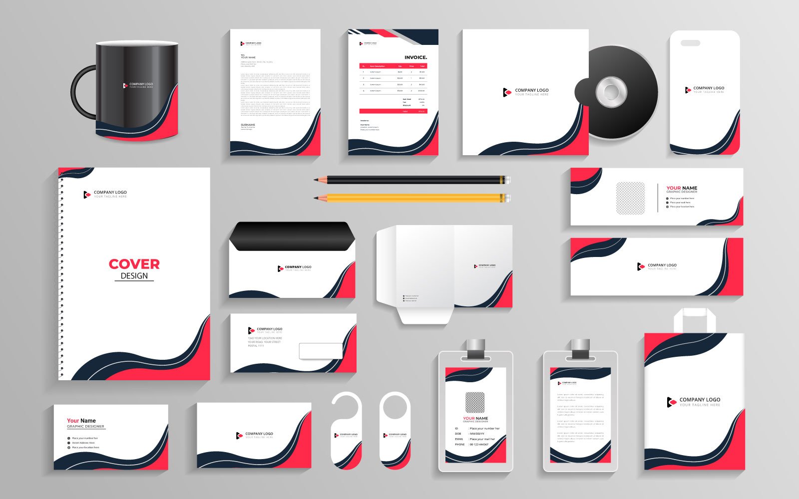 Vector Office stationery items and Corporate branding identity Template for industrial