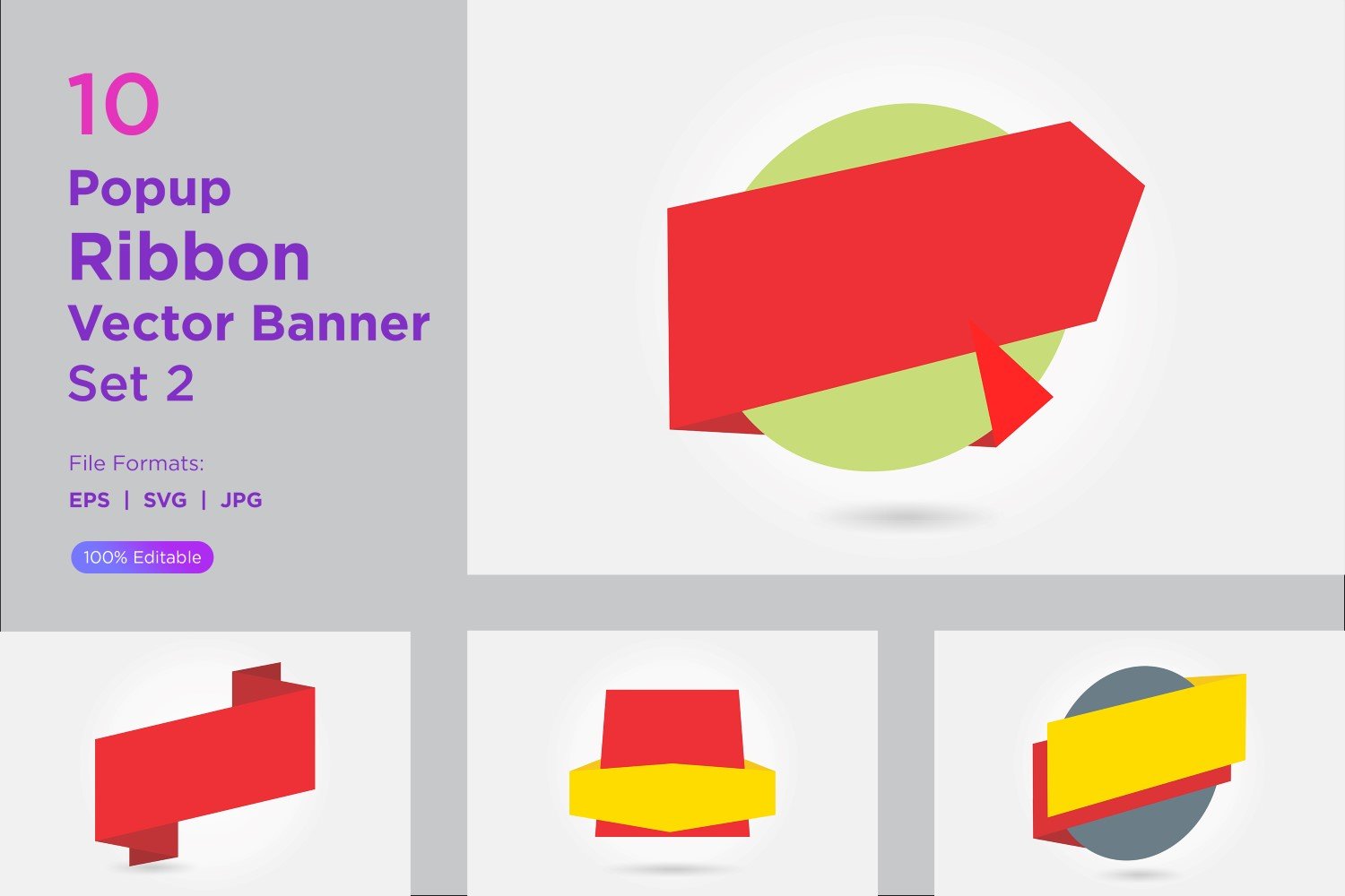 Popup Ribbon Vector Banner Set 2