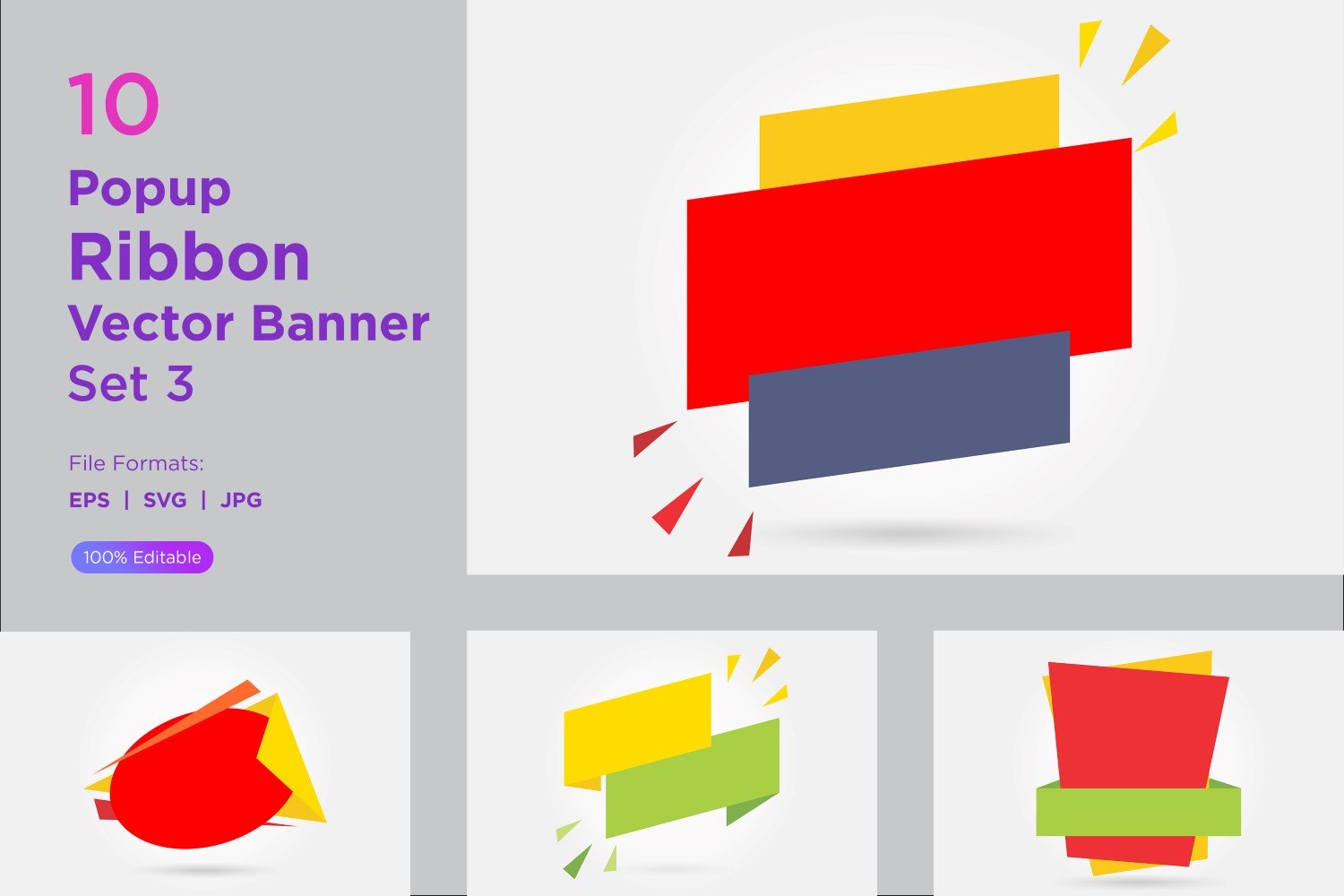 Popup Ribbon Vector Banner Set 3