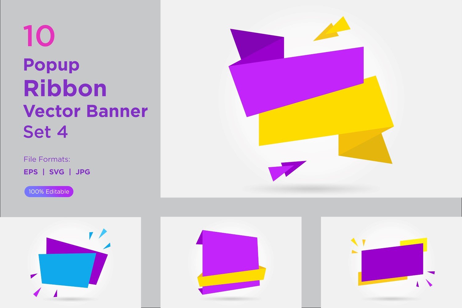 Popup Ribbon Vector Banner Set 4