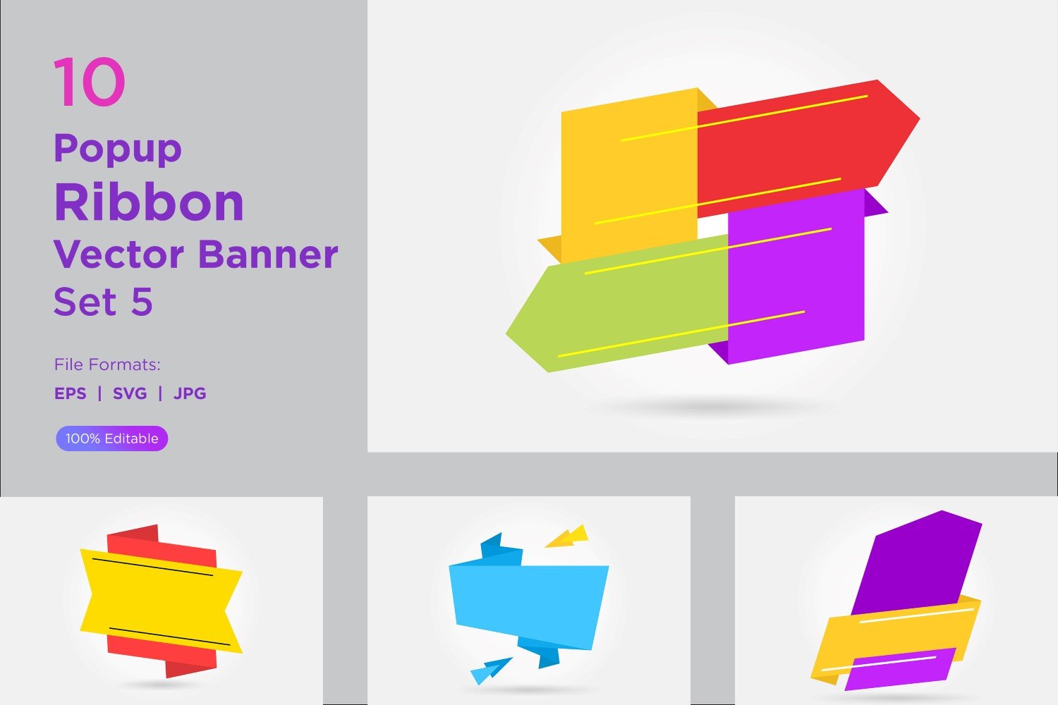 Popup Ribbon Vector Banner Set 5