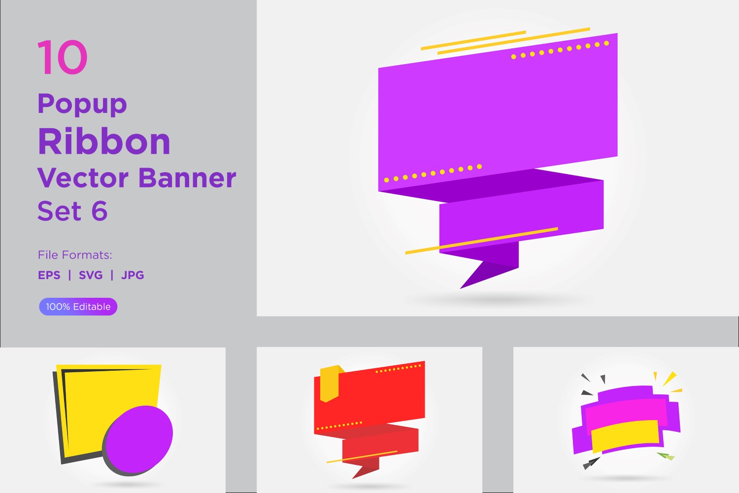 Popup Ribbon Vector Banner Set 6