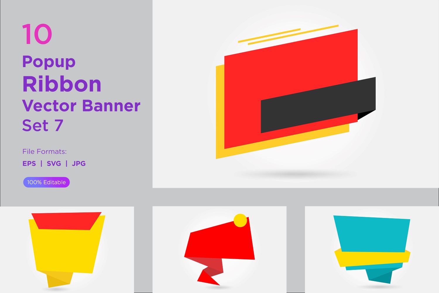 Popup Ribbon Vector Banner Set 7