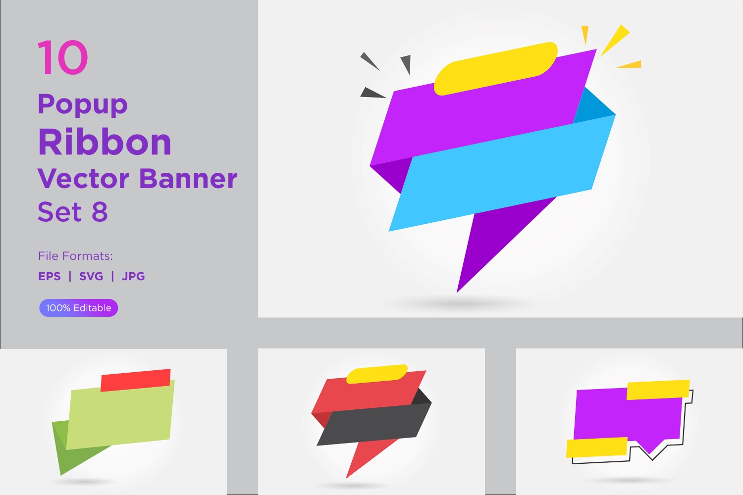 Popup Ribbon Vector Banner Set 8