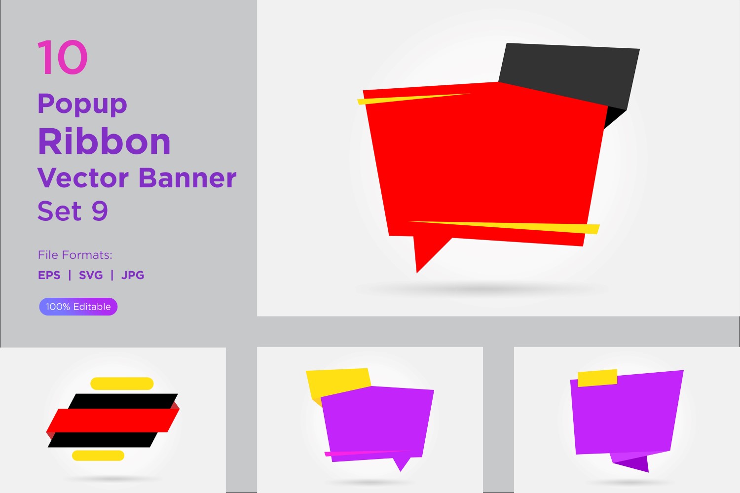 Popup Ribbon Vector Banner Set 9