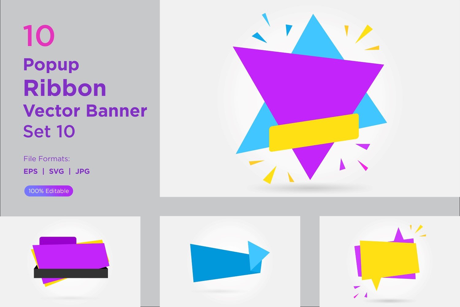 Popup Ribbon Vector Banner Set 10