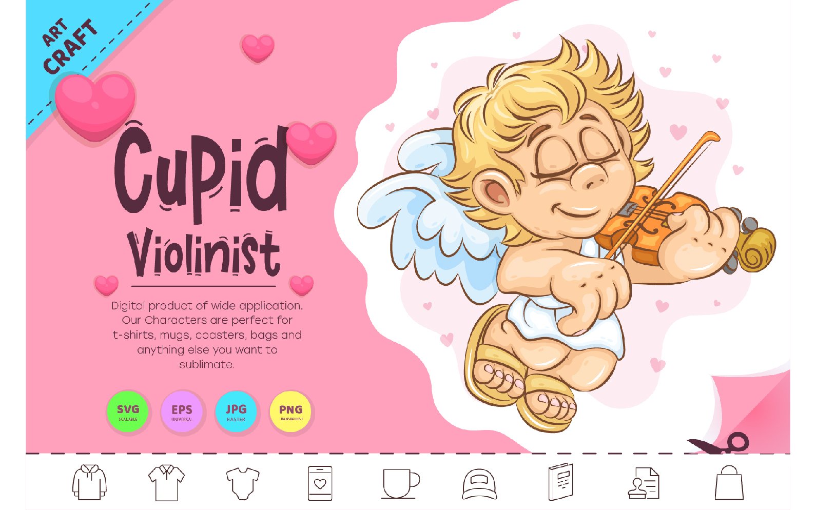 Cartoon Cupid Violinist. Clipart