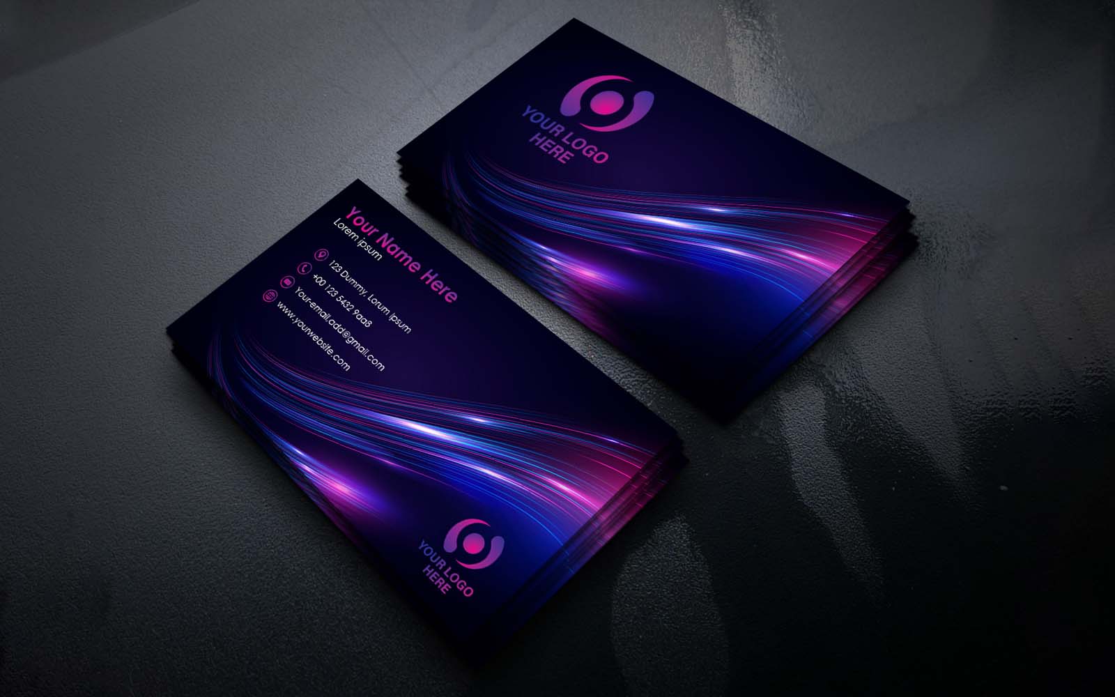 Abstract Neon Wave Business Card Design -  Corporate Identity