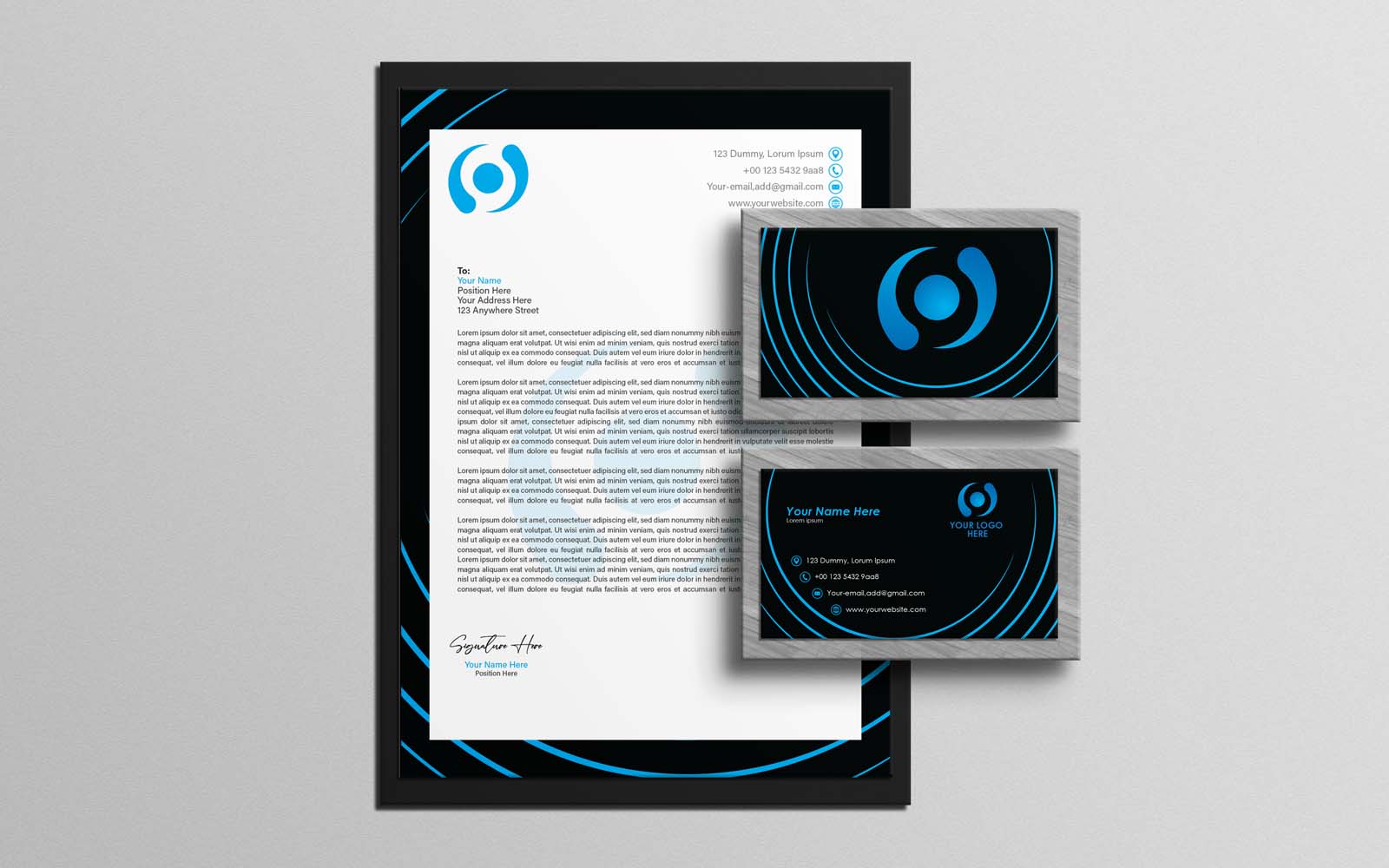 Professional and Creative Black and Blue Letterhead And Business Card Design - Corporate Identity