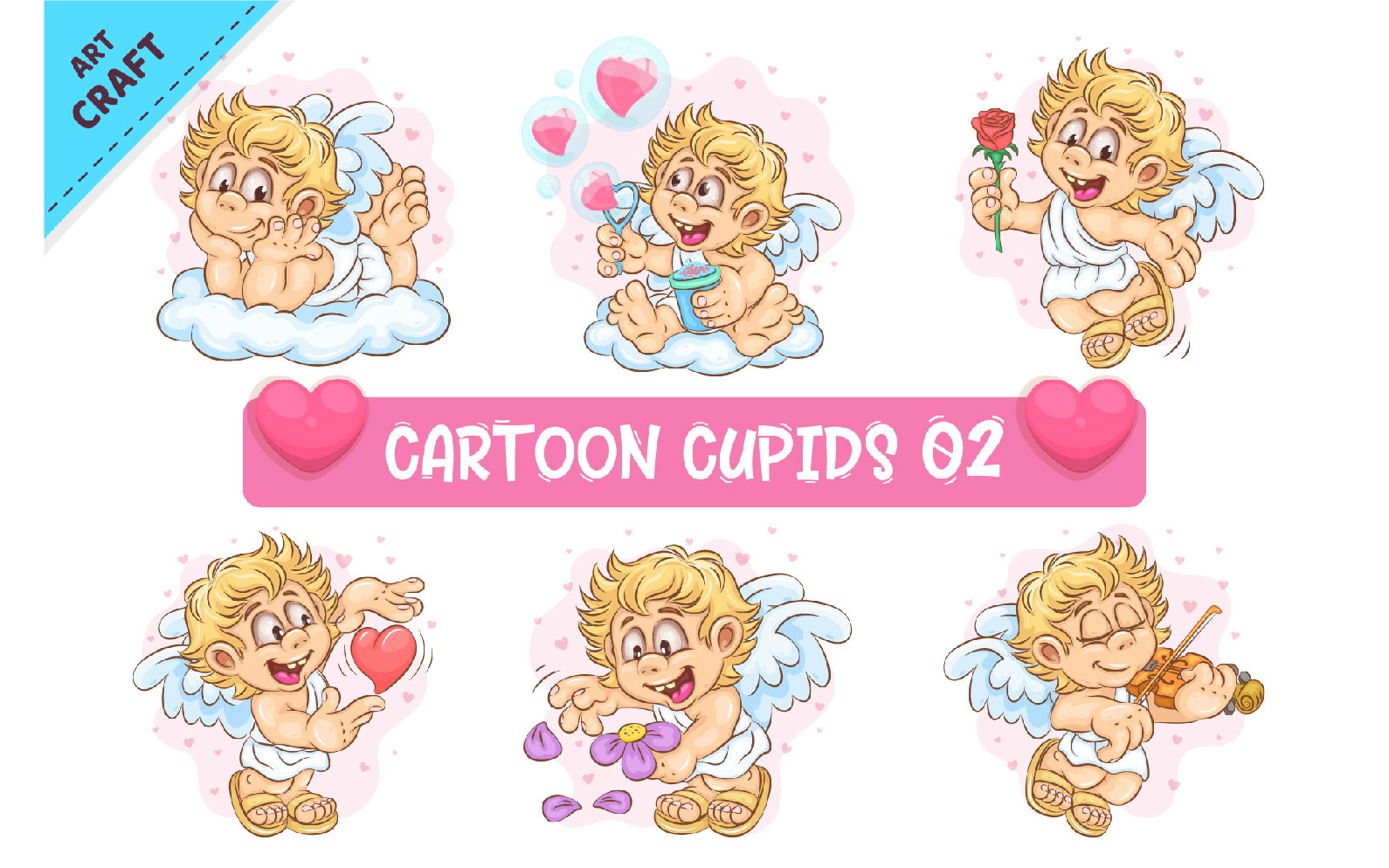 Set of Cartoon Cupid 02. Clipart.