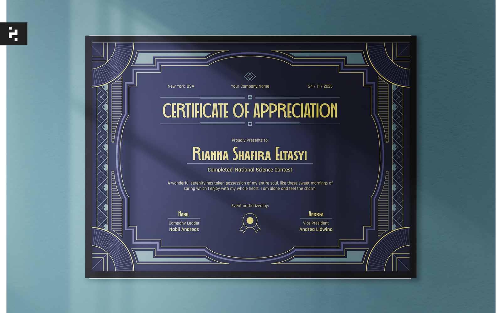 Certificate Art Deco Theme