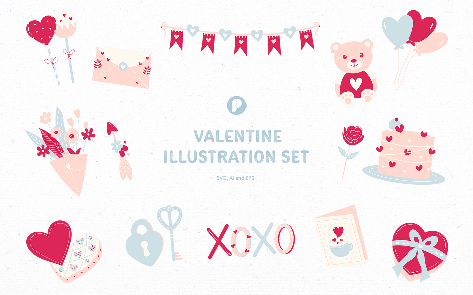 Sweet valentine illustration set